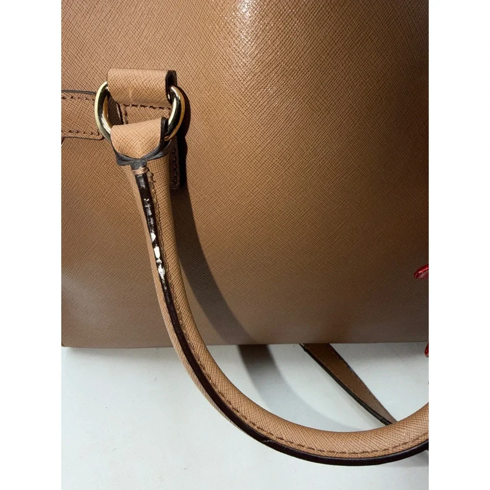Michael Kors Hamilton Satchel Luggage Brown Saffiano Leather Handbag Gold Tone